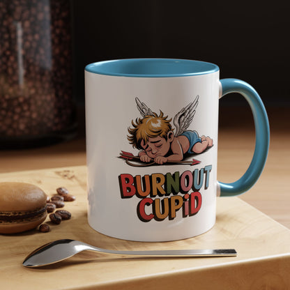Burnout Cupid Coffee Mug — Cute Tired Cupid Accent Mug (11/15 oz)