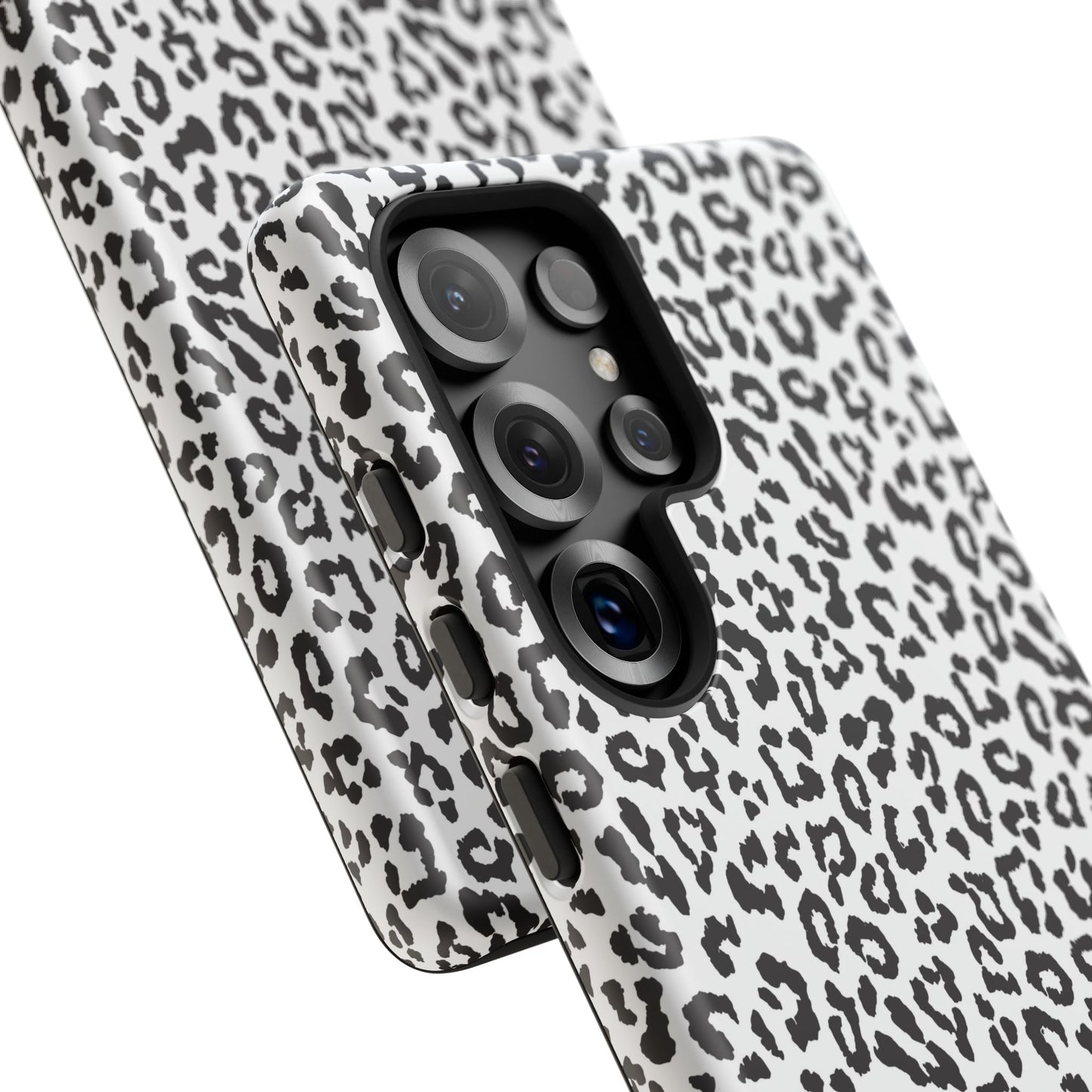 Samsung Leopard Print Tough Phone Case – Black & White Animal Pattern Protective Cover