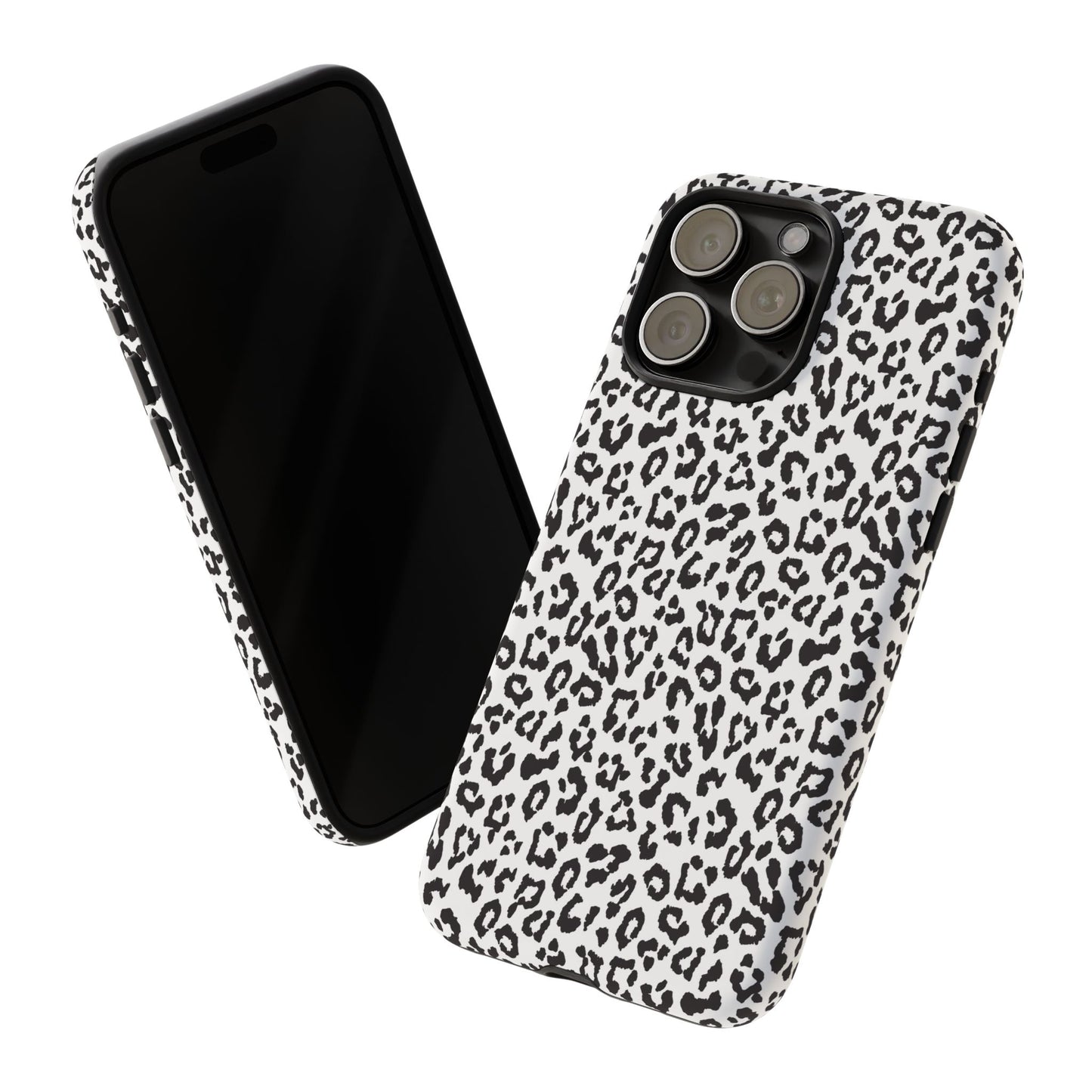 iPhone Leopard Print Tough Phone Case - Black & White Protective Cover