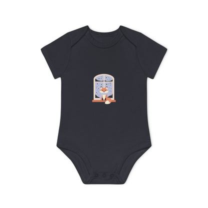 Baby Bodysuit — Cozy Fox by the Window Organic Short Sleeve Baby Onesie