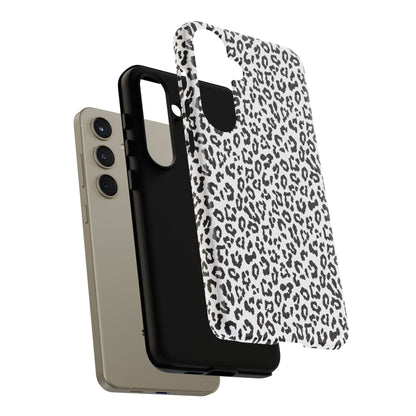 Samsung Leopard Print Tough Phone Case – Black & White Animal Pattern Protective Cover