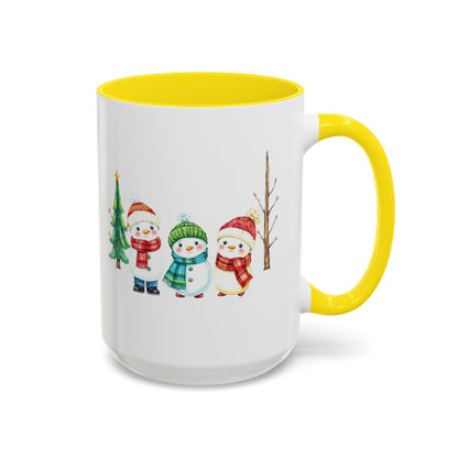 Christmas Snowman Mug — Cute Holiday Coffee Cup with Festive Tree & Snowmen (11/15oz)