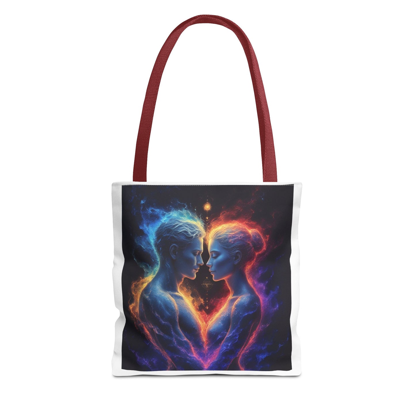 Cosmic Lovers Tote Bag — Neon Fire & Ice Couple Art AOP Tote