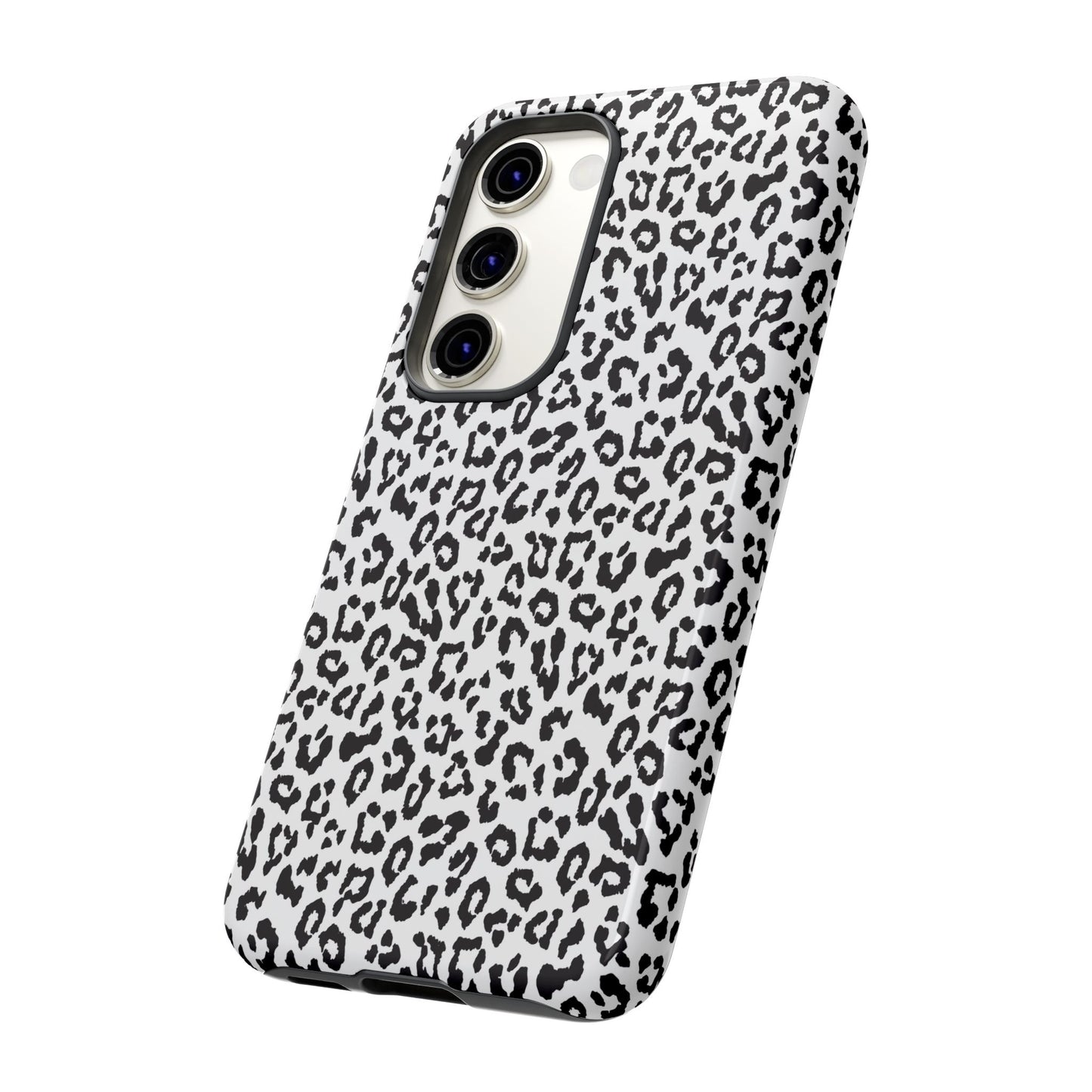 Samsung Leopard Print Tough Phone Case – Black & White Animal Pattern Protective Cover
