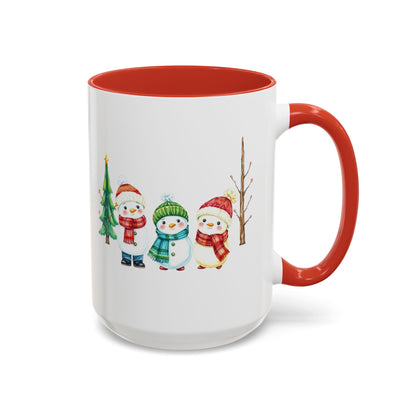 Christmas Snowman Mug — Cute Holiday Coffee Cup with Festive Tree & Snowmen (11/15oz)