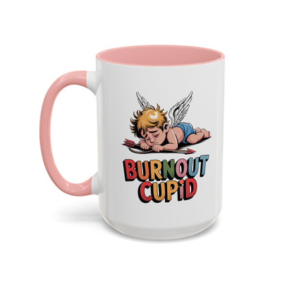 Burnout Cupid Coffee Mug — Cute Tired Cupid Accent Mug (11/15 oz)