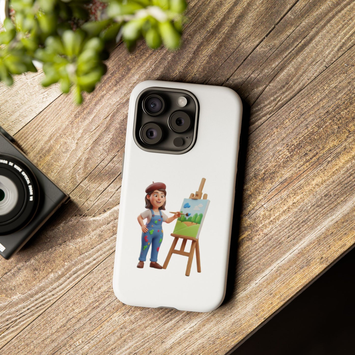 iPhone Artist Painter Phone Case — Cute Female Artist with Easel Protective iPhone Cover