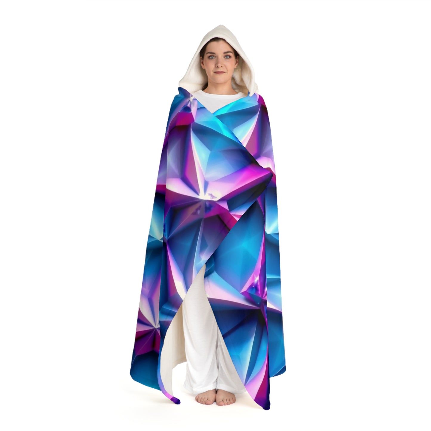 Hooded Sherpa Blanket — Blue & Purple Geometric Prism Fleece