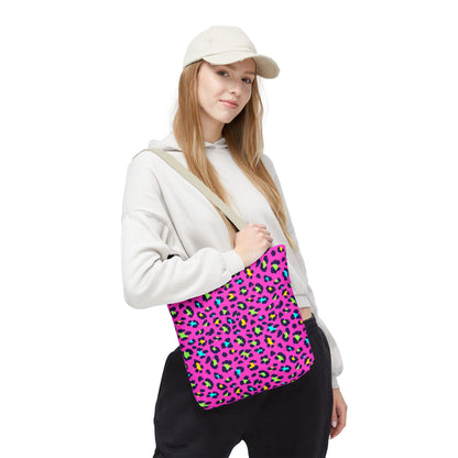 Pink Neon Leopard Print Tote Bag — Bold Animal Print Shopper