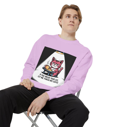 Lustiges Katzen-Sweatshirt – „Wenn dir dein Leben lieb ist, lass mich meinen Kaffee austrinken“ – Kuscheliger Pullover mit Grafikprint