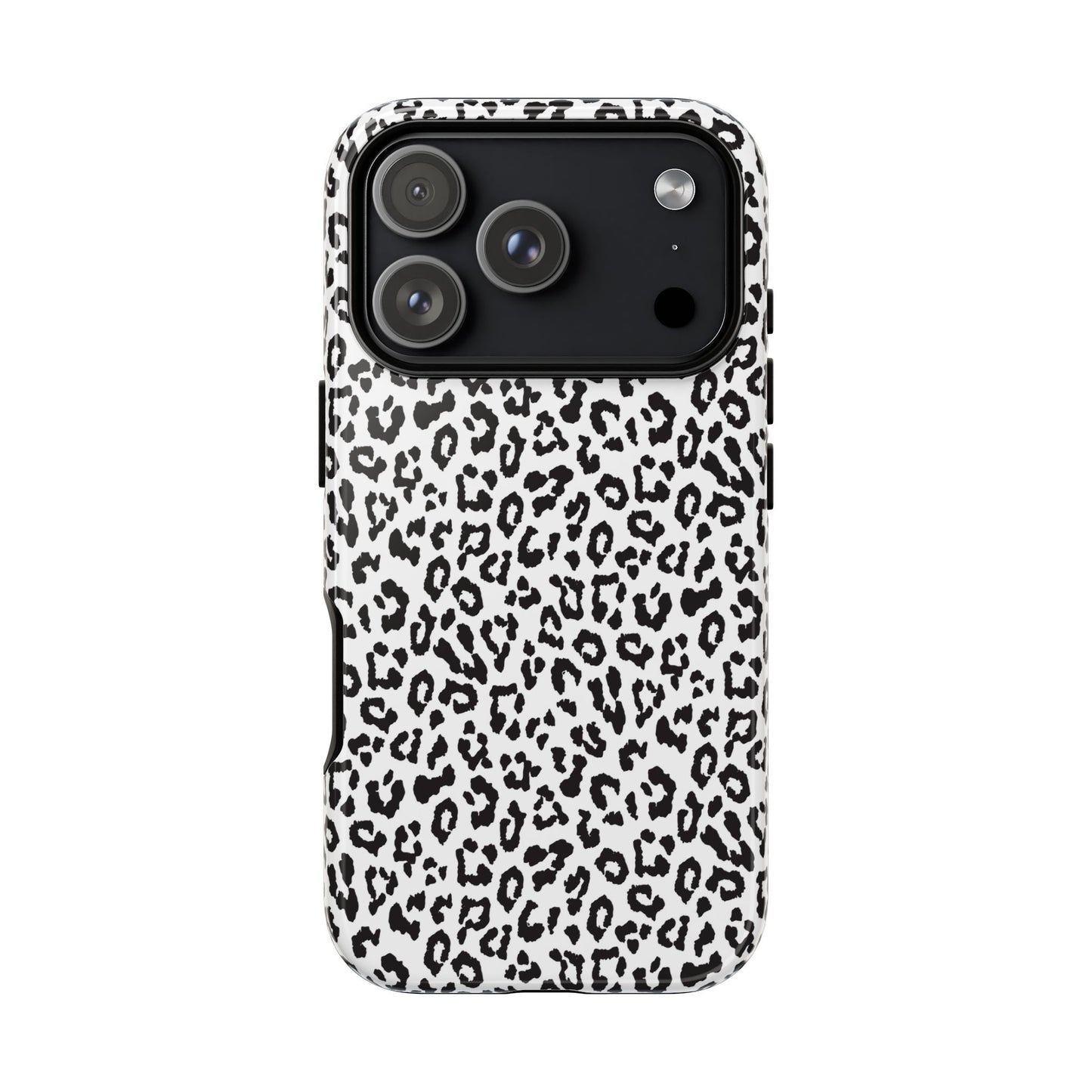 iPhone Leopard Print Tough Phone Case - Black & White Protective Cover