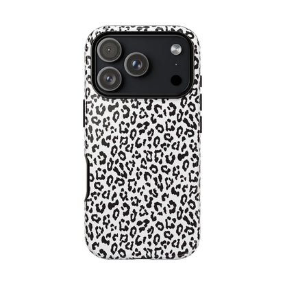 iPhone Leopard Print Tough Phone Case - Black & White Protective Cover