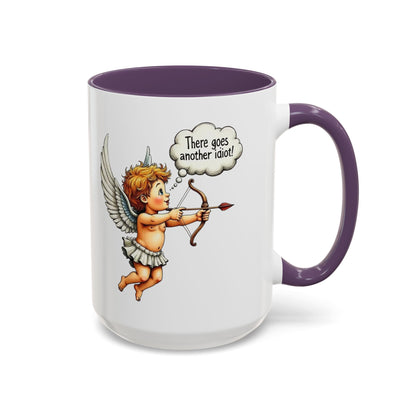 Cupid Coffee Mug — Vintage Cherub Saying "There goes another idiot!" Accent Mug