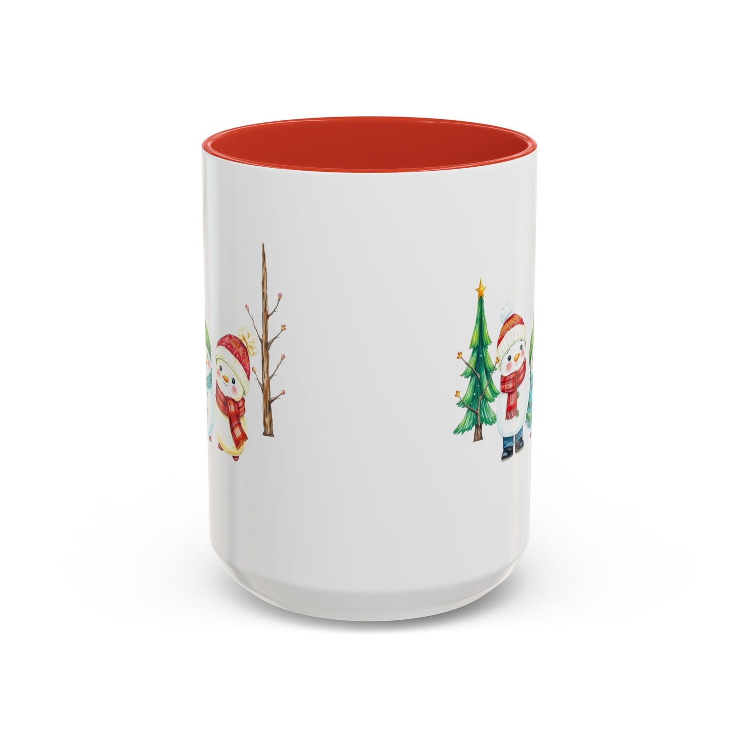 Christmas Snowman Mug — Cute Holiday Coffee Cup with Festive Tree & Snowmen (11/15oz)
