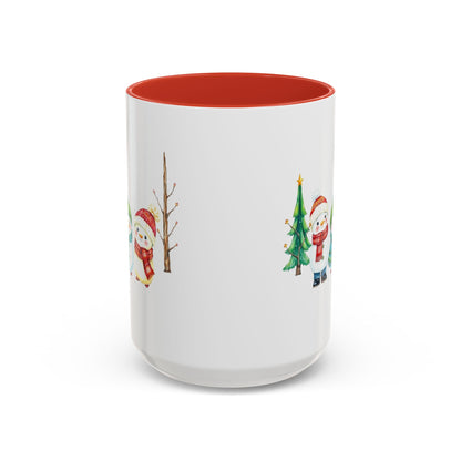 Christmas Snowman Mug — Cute Holiday Coffee Cup with Festive Tree & Snowmen (11/15oz)
