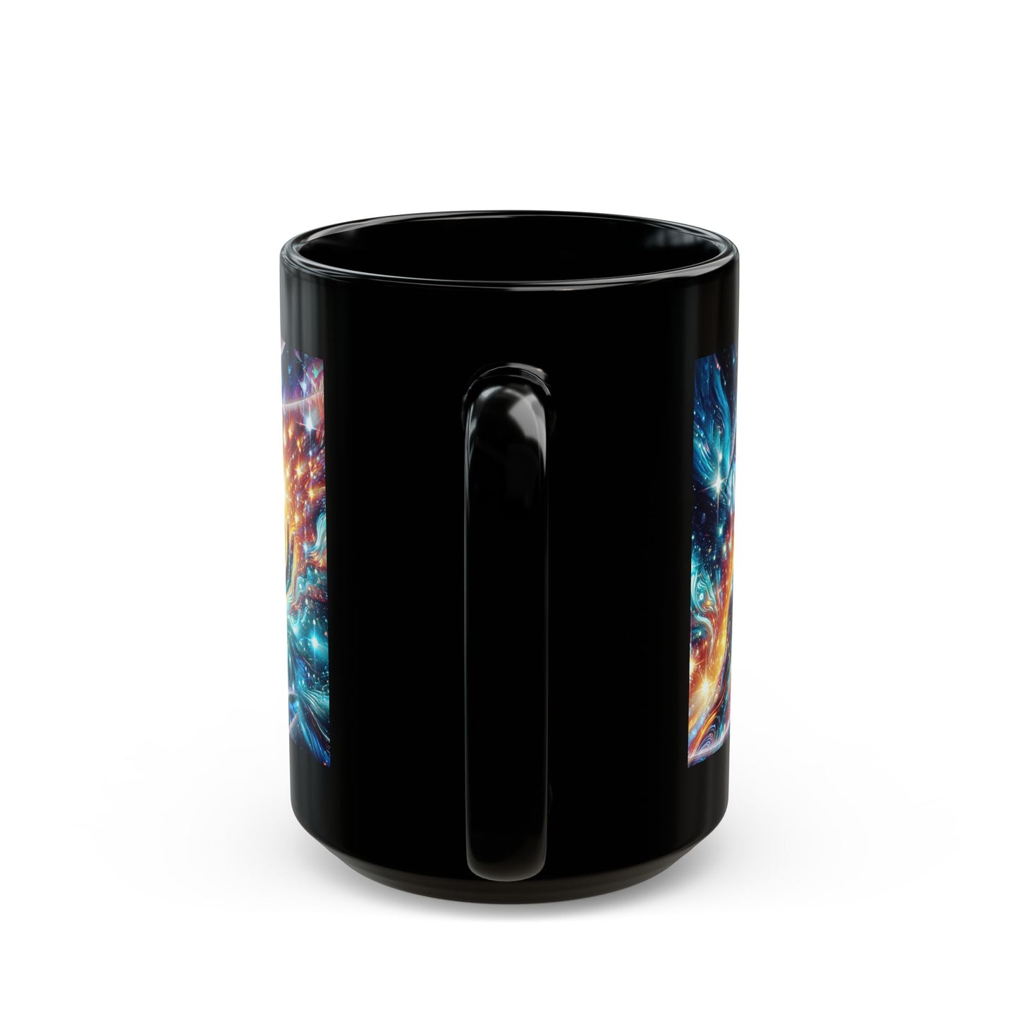 Cosmic Hands Black Mug — Galaxy Art Coffee Cup (11oz or 15oz)