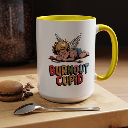 Burnout Cupid Coffee Mug — Cute Tired Cupid Accent Mug (11/15 oz)