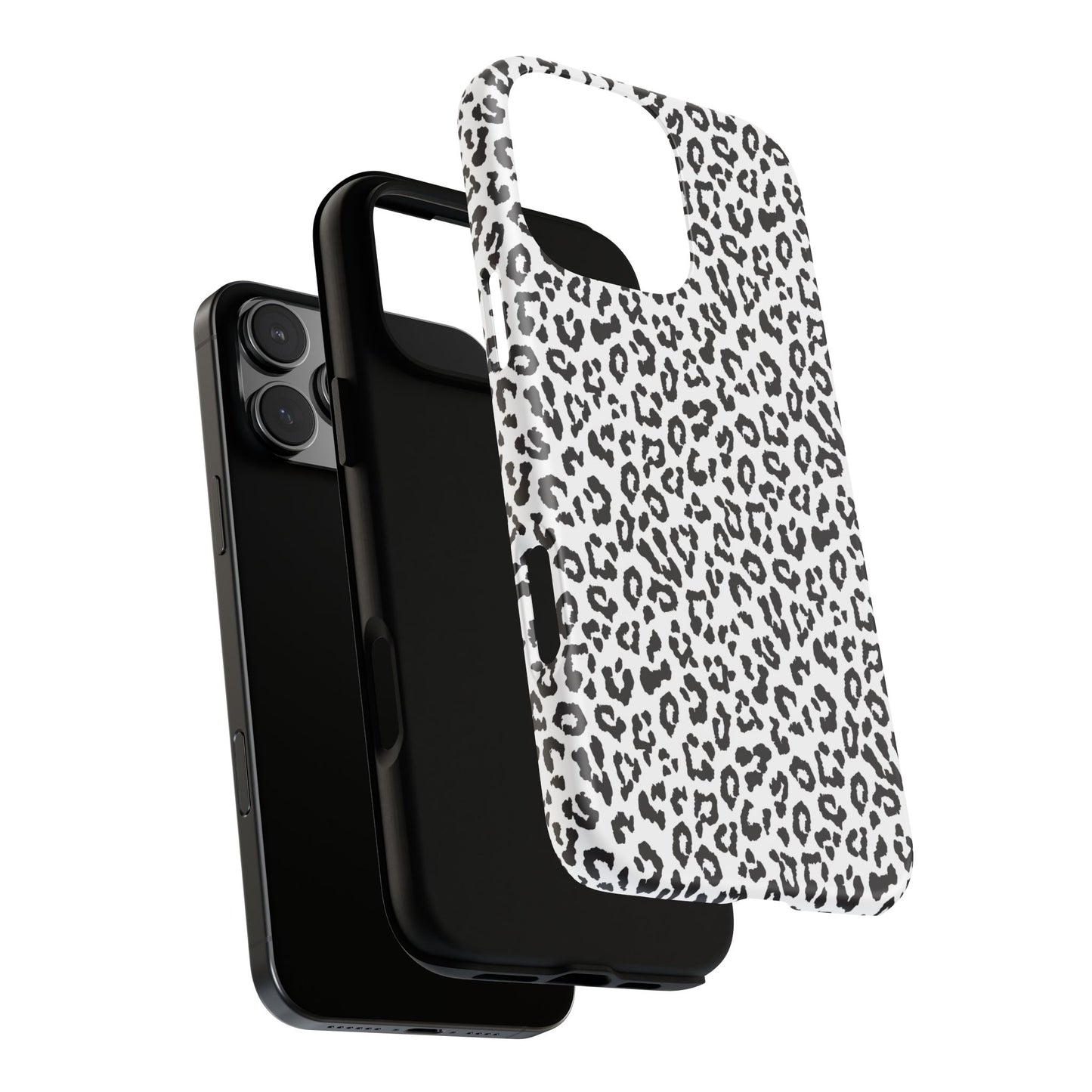 iPhone Leopard Print Tough Phone Case - Black & White Protective Cover