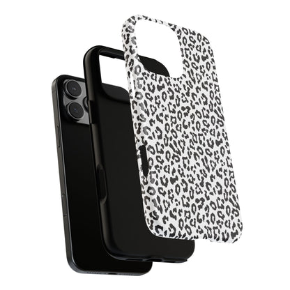 iPhone Leopard Print Tough Phone Case - Black & White Protective Cover