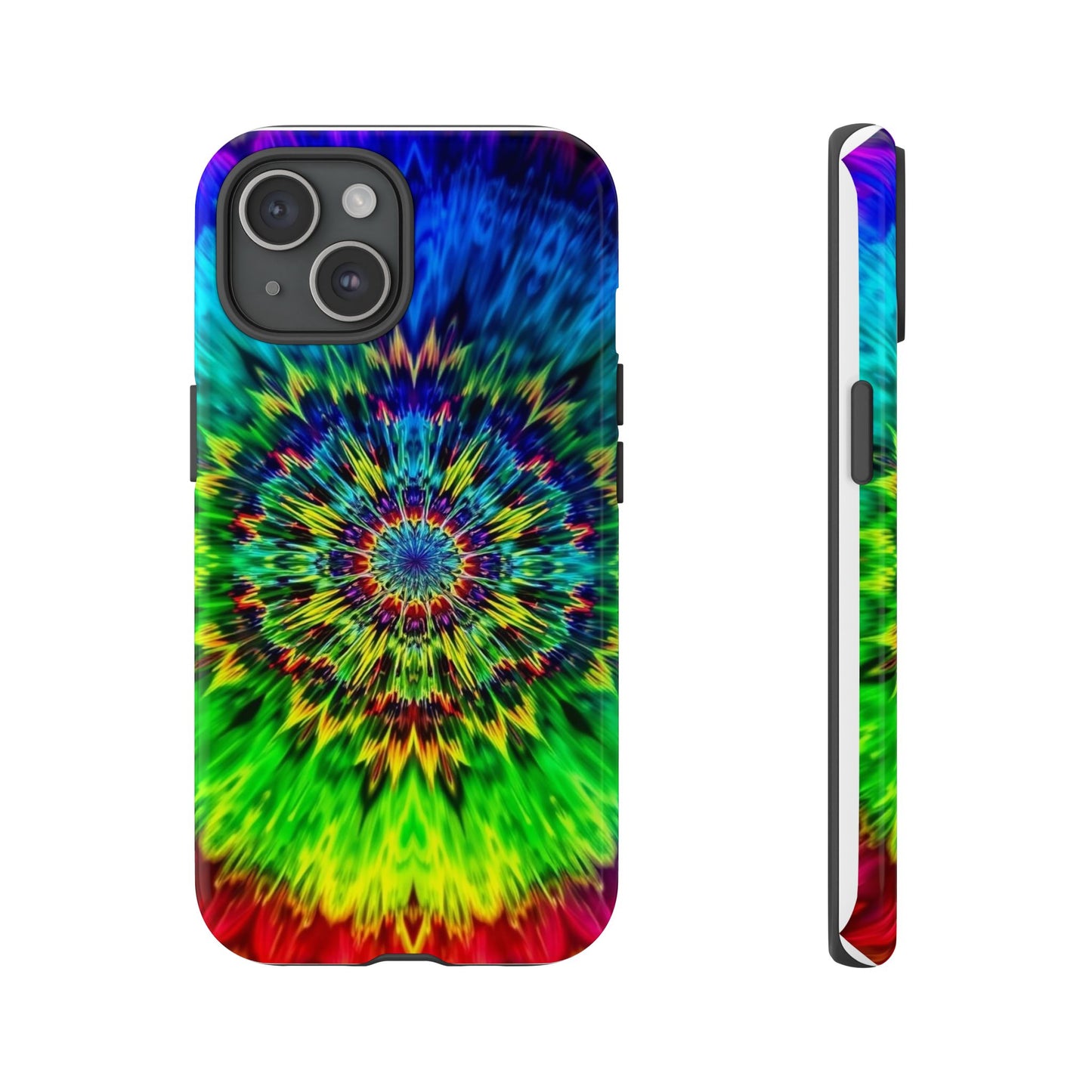 Funda resistente para teléfono con diseño de mandala psicodélico: protección vibrante con efecto tie-dye