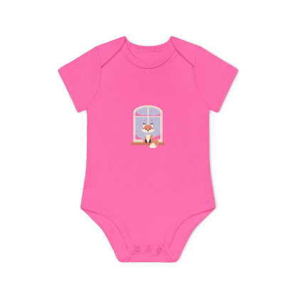 Baby Bodysuit — Cozy Fox by the Window Organic Short Sleeve Baby Onesie