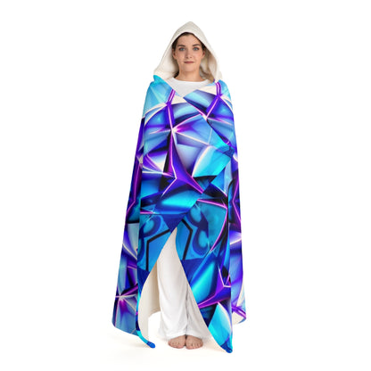 Hooded Sherpa Blanket - Blue Purple Geometric Fleece Throw