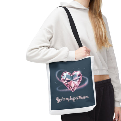 Heart Gem Tote Bag — "You're My Biggest Treasure" Romantic Gemstone Tote