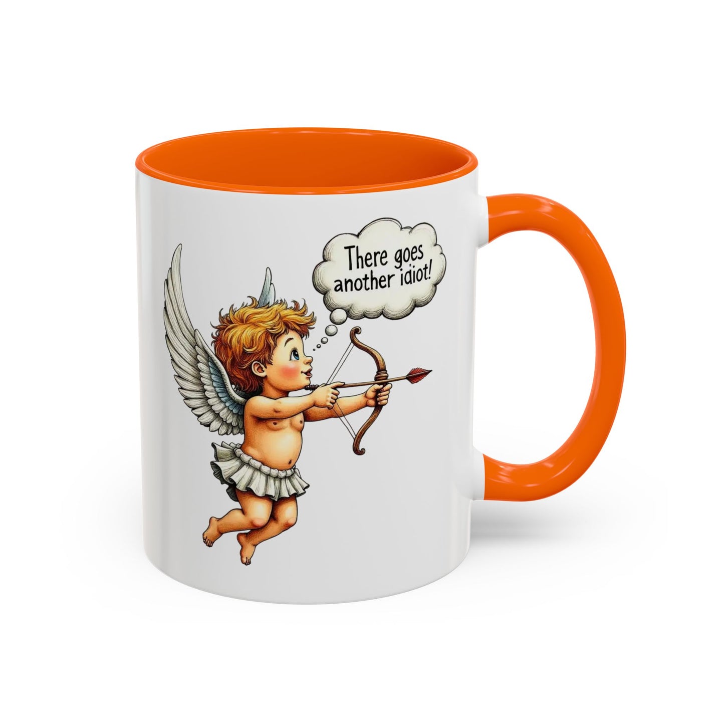 Cupid Coffee Mug — Vintage Cherub Saying "There goes another idiot!" Accent Mug