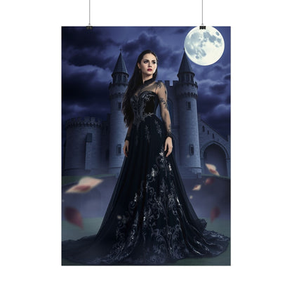 Gothic Moonlit Castle Poster — Dark Fantasy Woman Wall Art