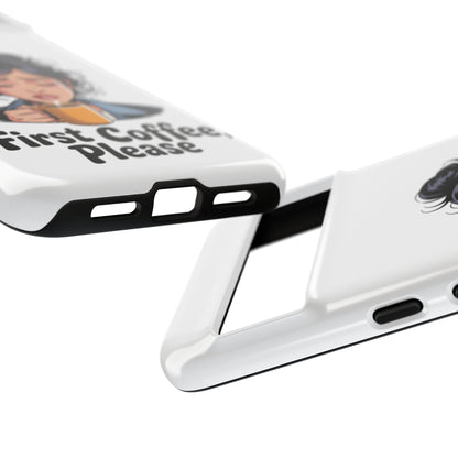 Google-Handyhülle – „Erstmal Kaffee, bitte“: Niedliches Design für eine verschlafene Frau am Morgen