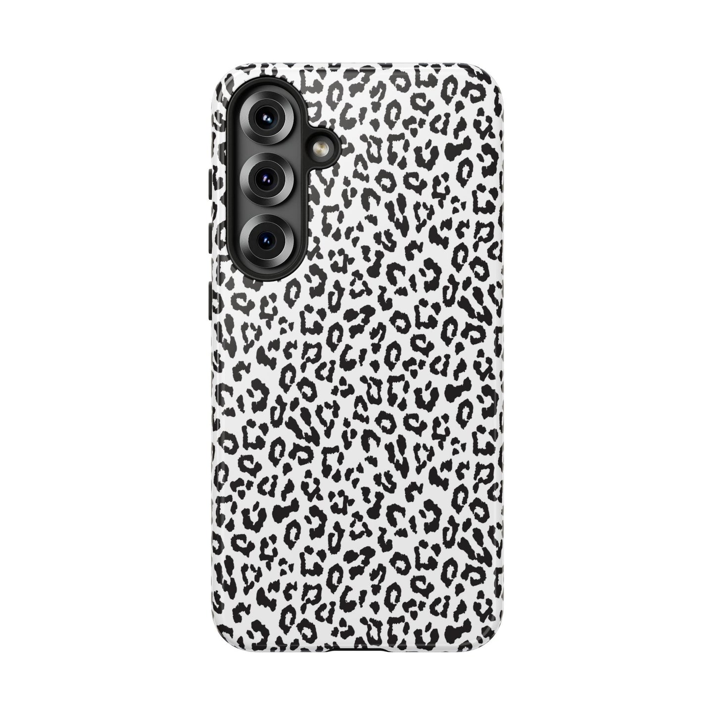 Samsung Leopard Print Tough Phone Case – Black & White Animal Pattern Protective Cover
