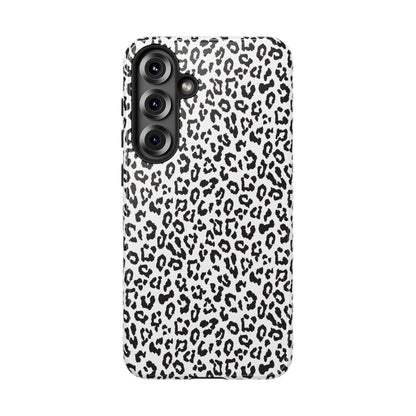 Samsung Leopard Print Tough Phone Case – Black & White Animal Pattern Protective Cover