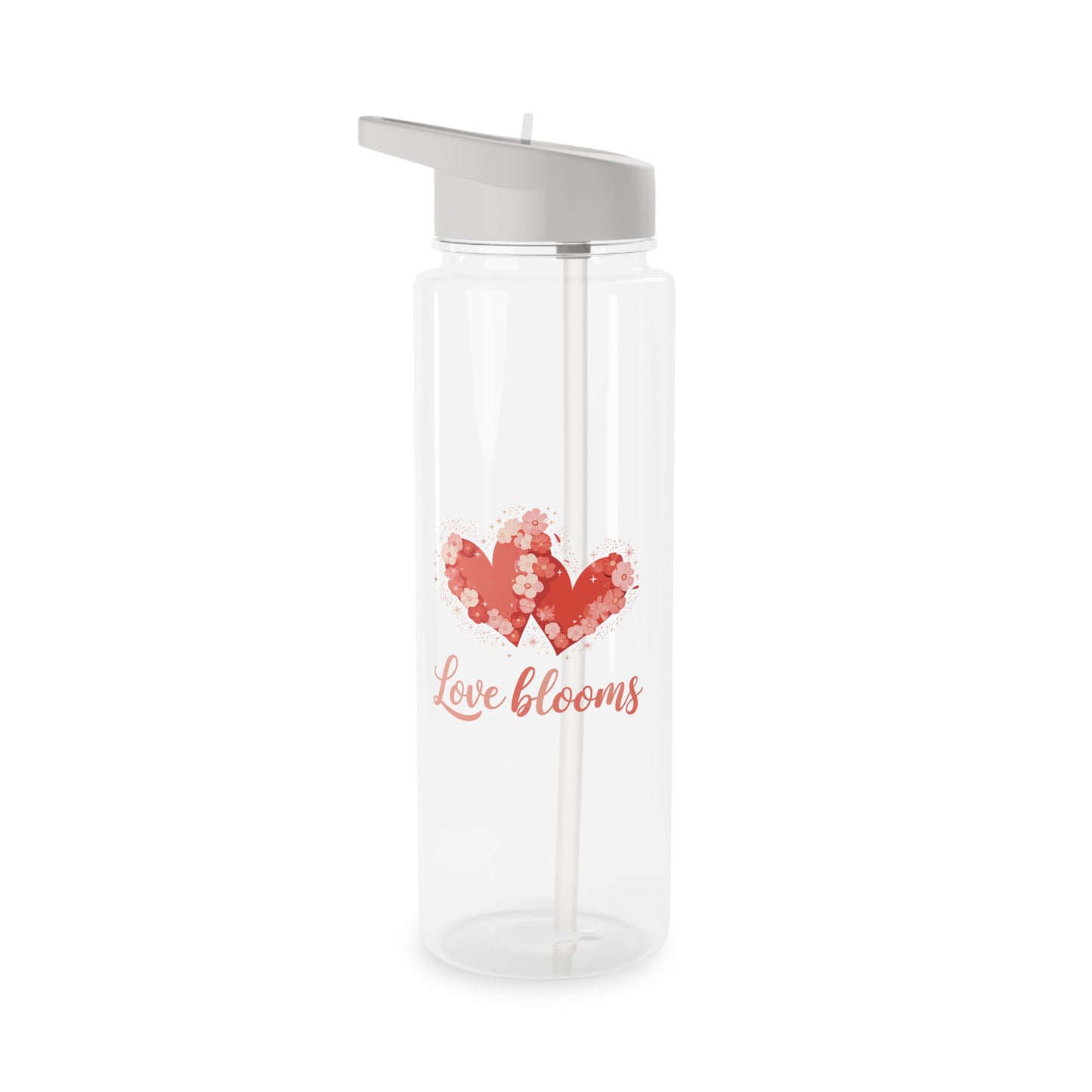 Botella de agua Tritan - "Love Blooms" con forma de corazón floral