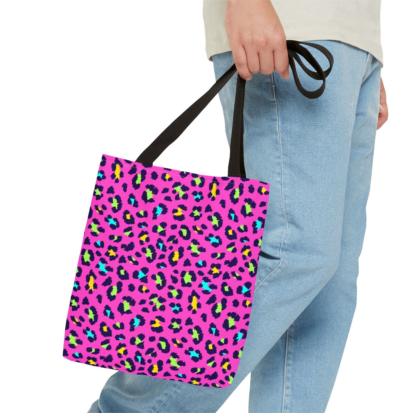 Pink Neon Leopard Print Tote Bag — Bold Animal Print Shopper