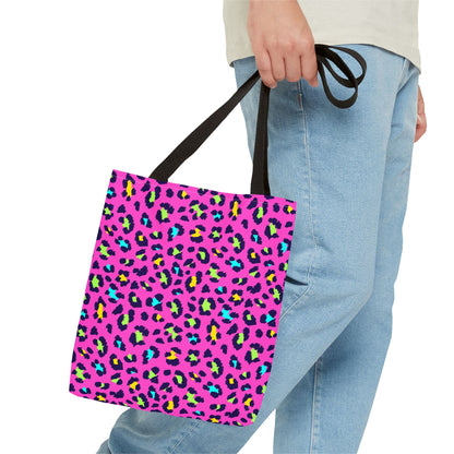 Pink Neon Leopard Print Tote Bag — Bold Animal Print Shopper