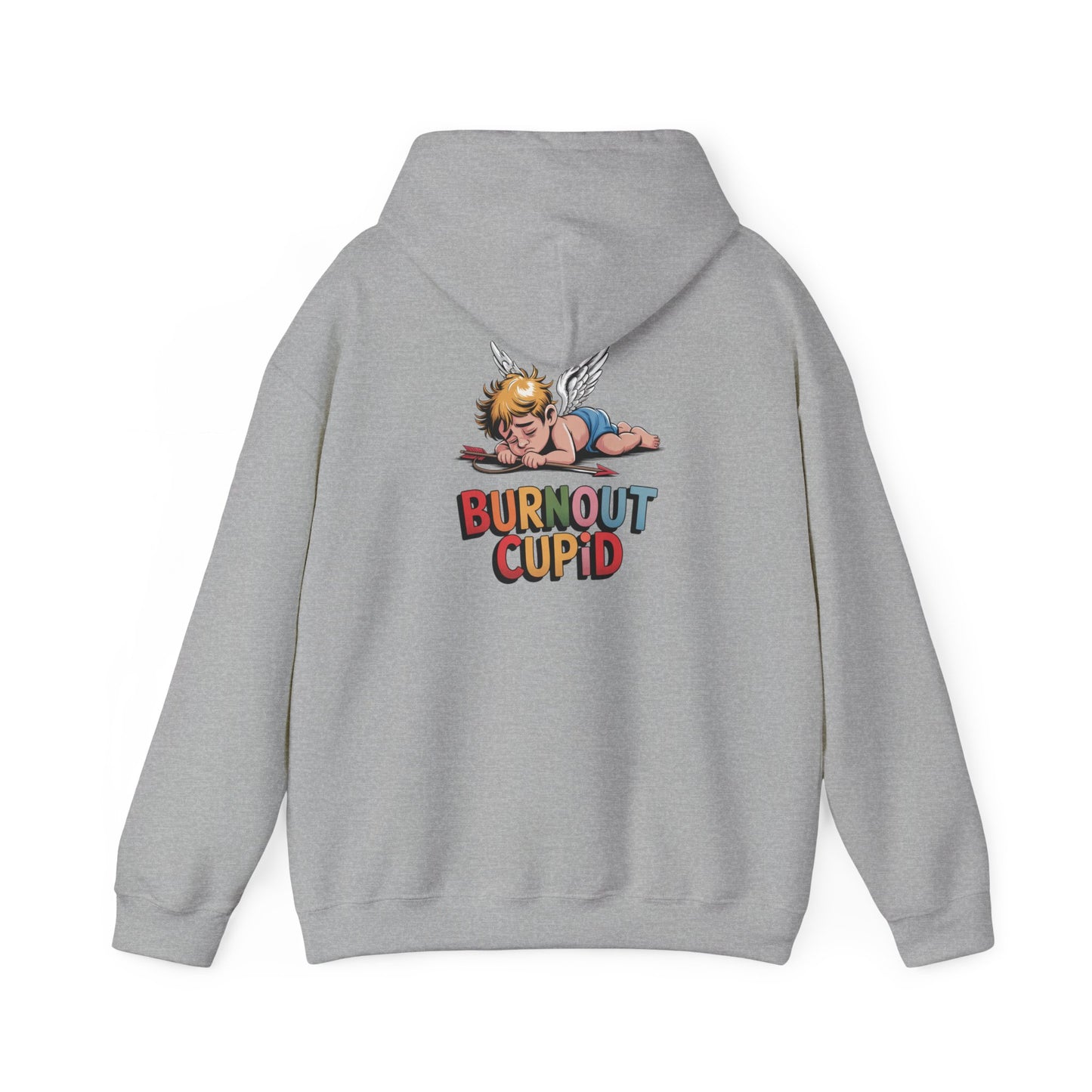 Burnout Cupid Hoodie — Cute Tired Cupid Graphic Pullover