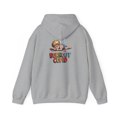 Burnout Cupid Hoodie — Cute Tired Cupid Graphic Pullover