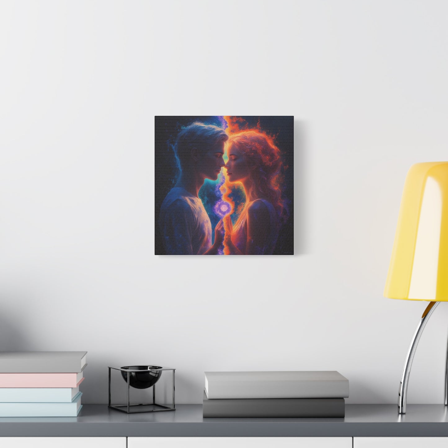 Yin Yang Lovers Matte Canvas Art — Romantic Blue & Orange Couple Wall Decor