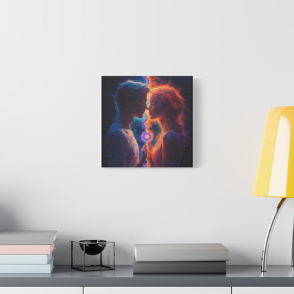 Yin Yang Lovers Matte Canvas Art — Romantic Blue & Orange Couple Wall Decor
