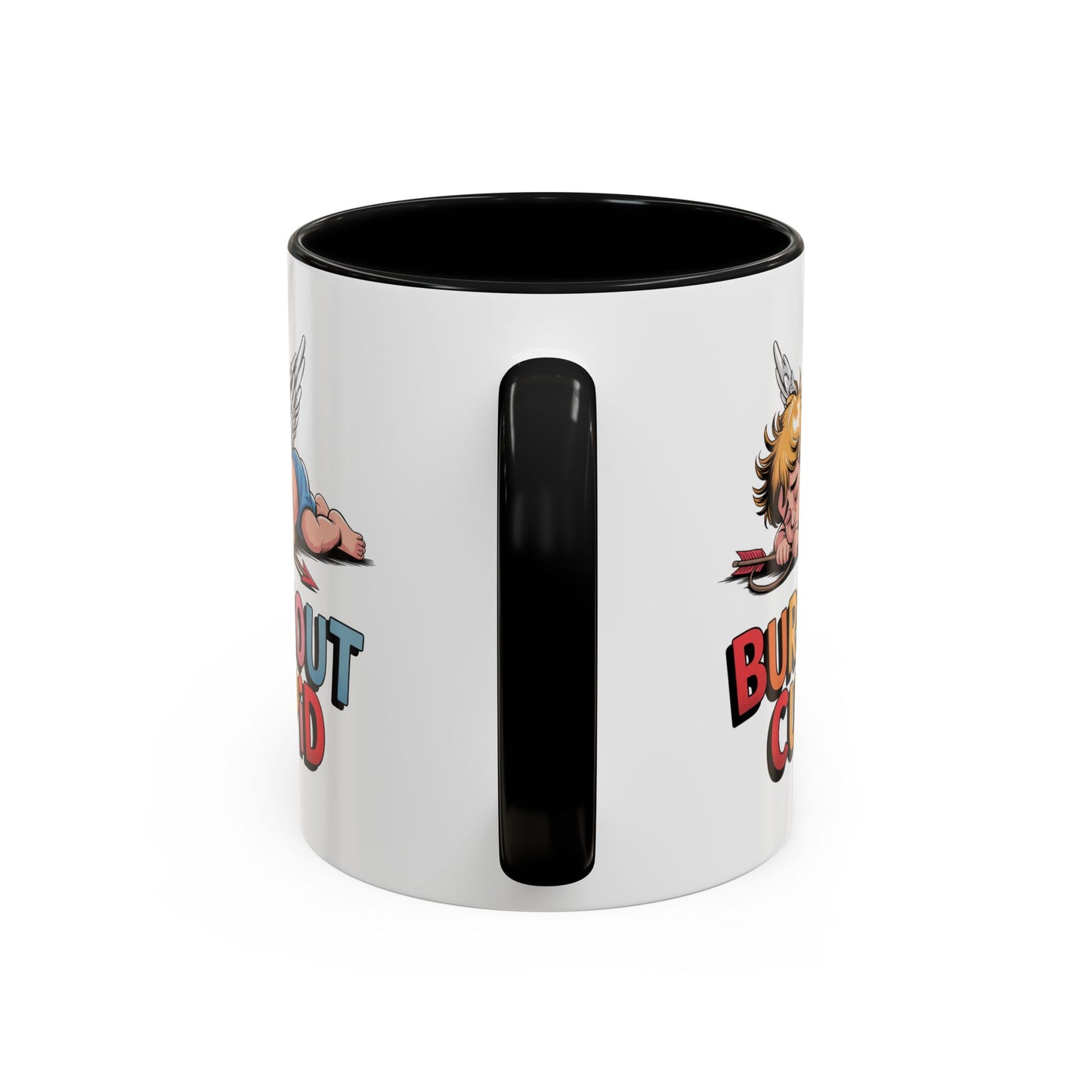 Burnout Cupid Coffee Mug — Cute Tired Cupid Accent Mug (11/15 oz)