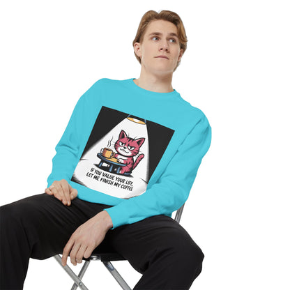 Lustiges Katzen-Sweatshirt – „Wenn dir dein Leben lieb ist, lass mich meinen Kaffee austrinken“ – Kuscheliger Pullover mit Grafikprint