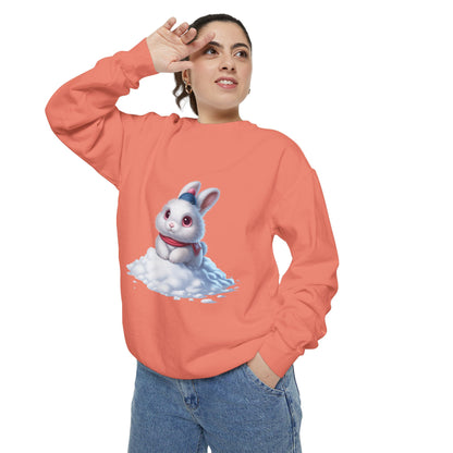 Cute Bunny Sweatshirt — White Bunny on Snow Graphic Crewneck
