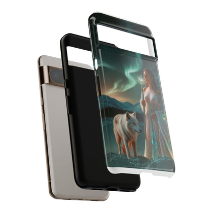 Funda para teléfono Google Aurora Guardian: armadura de fantasía de mujer y lobo