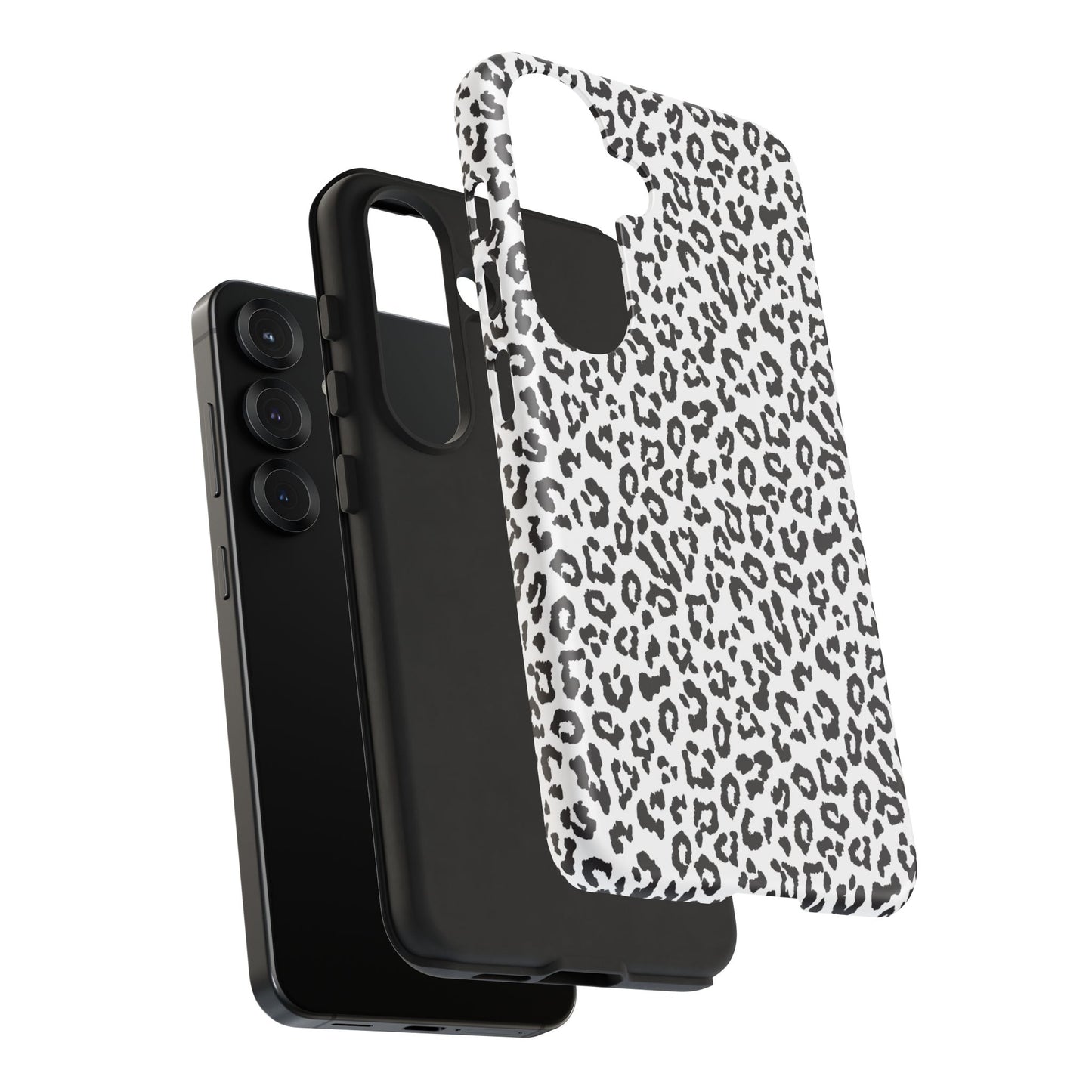 Samsung Leopard Print Tough Phone Case – Black & White Animal Pattern Protective Cover
