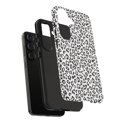 Samsung Leopard Print Tough Phone Case – Black & White Animal Pattern Protective Cover