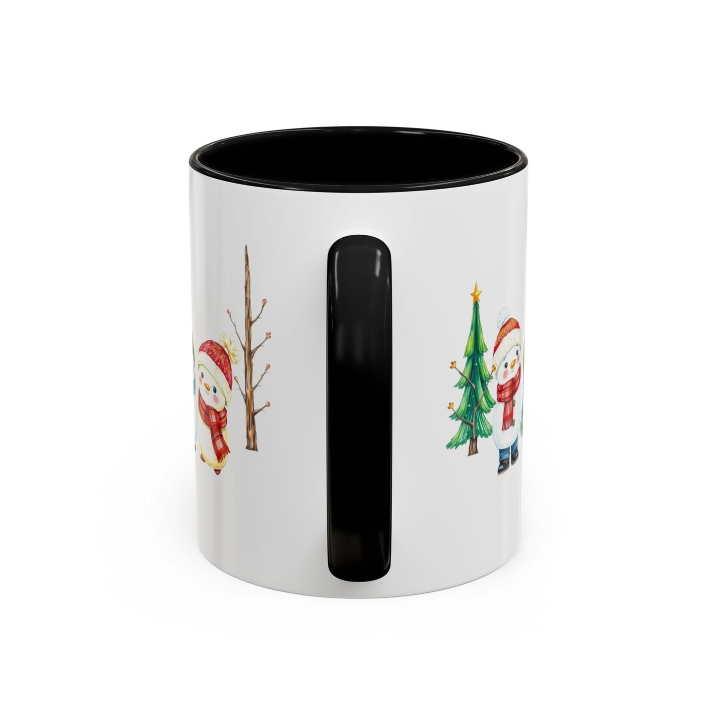 Christmas Snowman Mug — Cute Holiday Coffee Cup with Festive Tree & Snowmen (11/15oz)