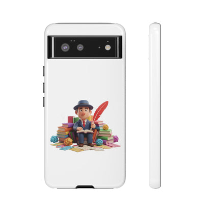 Google Author's Journey Phone Case — Cute Writer Illustration, Books & Quill Protective Cover