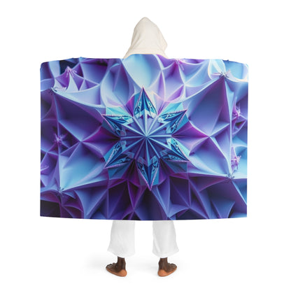 Hooded Sherpa Blanket — Blue Purple Geometric Floral Cozy Throw