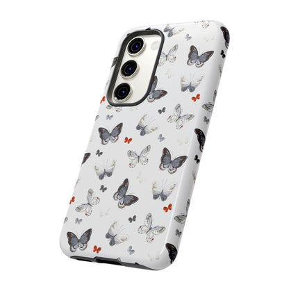 Funda para Samsung con diseño de mariposas: elegante funda protectora monocromática con detalles en rojo