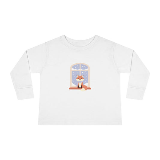 Toddler Long Sleeve Tee — Cozy Fox by Window Winter Sleepy Nursery Shirt